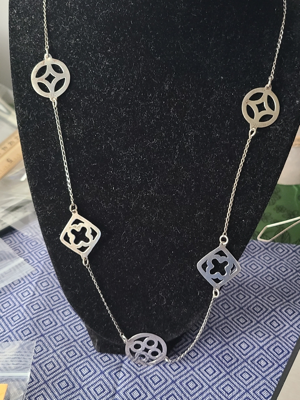 Sterling Silver Geometric Pendant Station Necklace - Unbranded